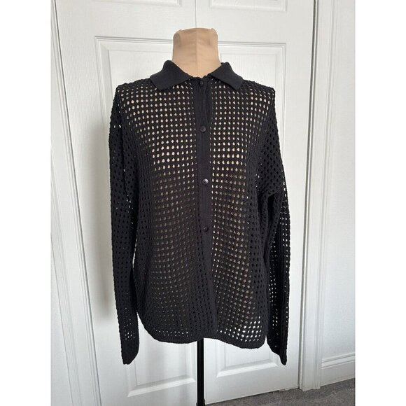 Madewell Open Stitch Polo Cardigan Sweater in Black Size S - Picture 4 of 8